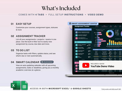 Assignment Tracker Google Sheets Excel Dark Mode Student Planner Spreadsheet Exam Homework