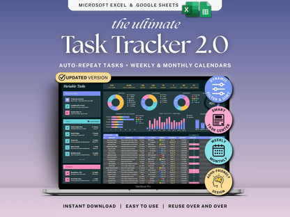 Task Tracker Spreadsheet Dark Mode Recurring Task Planner Google Sheets Excel ADHD To Do List Work